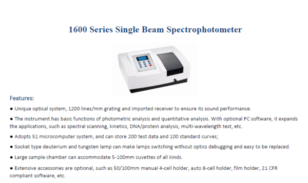 Yoke UV1600 Single Beam Spectrophotometer